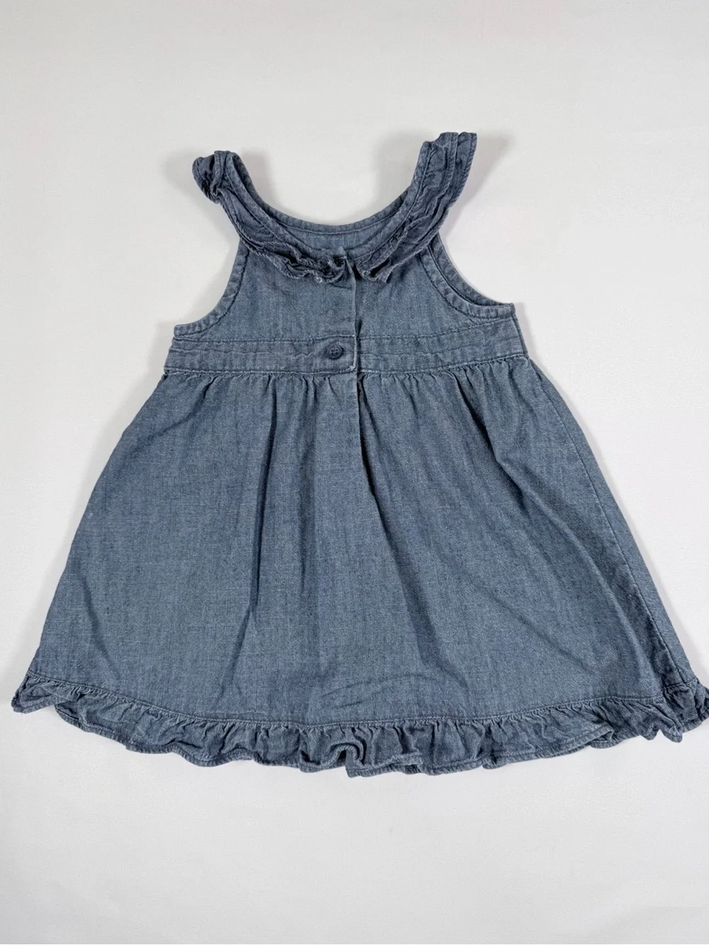 GYMBOREE Girl VTG Bubbly Baby Line‎ Chambray Fish Embroidered Ruffle Dress 6-12M